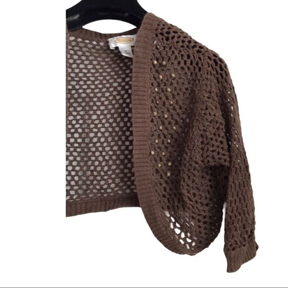 Talbots Crochet Beaded Crop Jacket Brown Size 6 - Picture 4 of 8